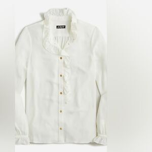 J. Crew Drapery Cottage Blouse Button Front Ruffle Long Sleeve Semi Sheer Top